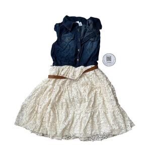 SUGAR CALIFORNIA Denim Dress with Lace Detail SIZE XL GIRLS 2 4 US WOMEN Country